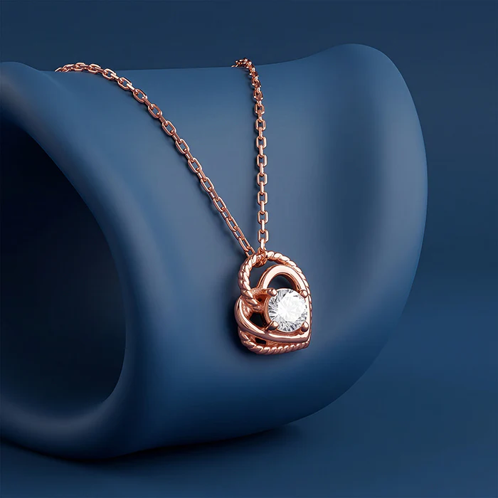 Rose Gold Double Heart Solitaire Pendant with Link Chain - Image 2