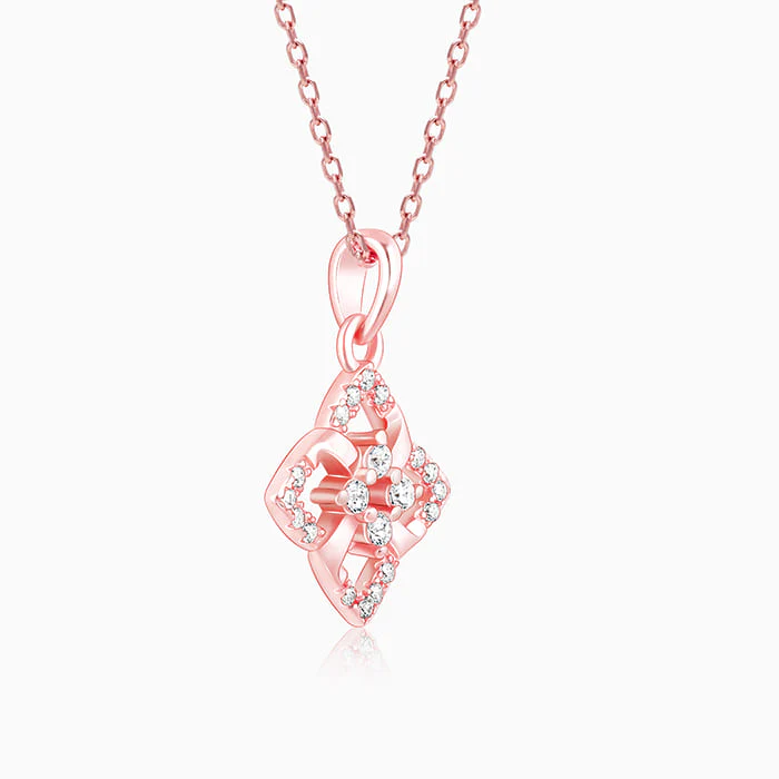 Rose Gold Double Rosette Pendant with Link Chain - Image 4