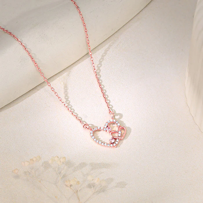 Rose Gold Double the Love Pendant with Link Chain - Image 2