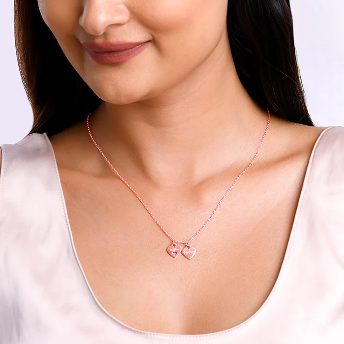 Rose Gold Dual Heart Name Personalised Necklace - Image 4