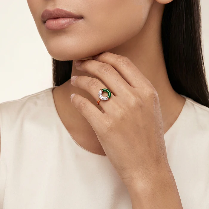 Rose Gold Eclipse Green Enamel Ring (Size 12) - Image 3
