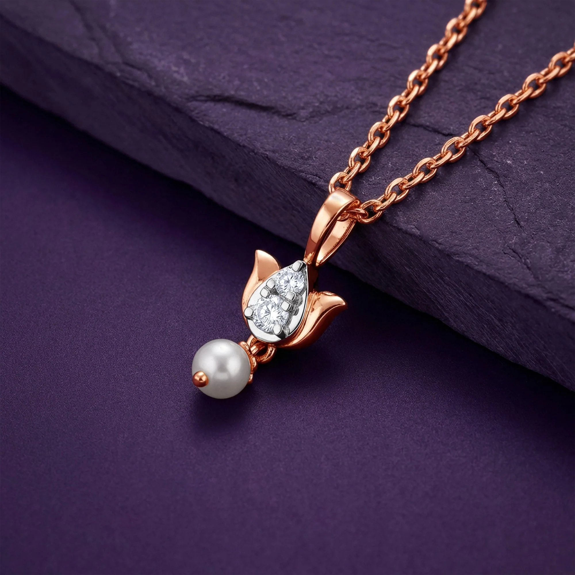 Rose Gold Elara Lotus Lab Grown Diamond Pendant - Image 2