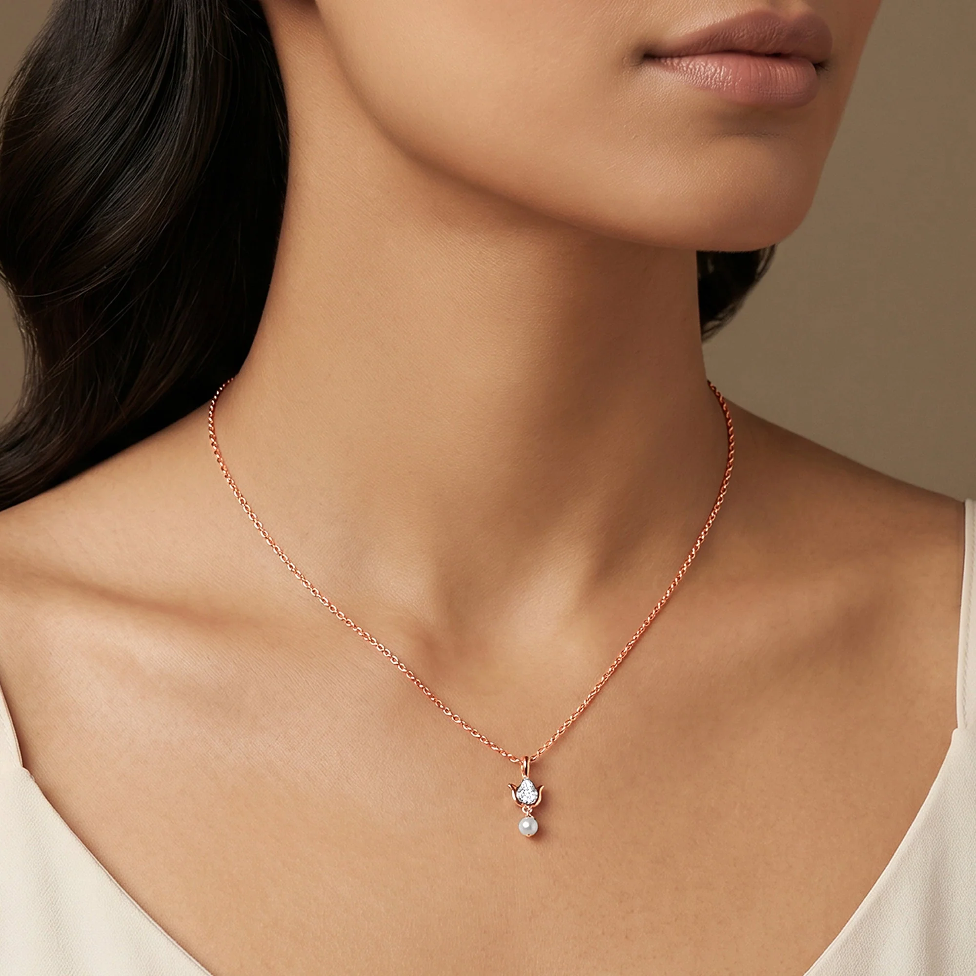 Rose Gold Elara Lotus Lab Grown Diamond Pendant - Image 3