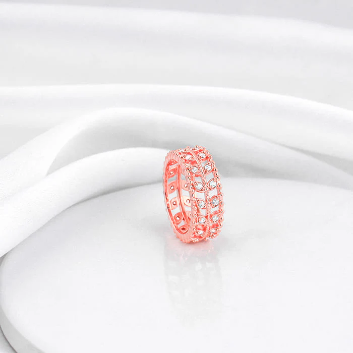 Rose Gold Elegant Leafy Zirconia Ring - Image 2
