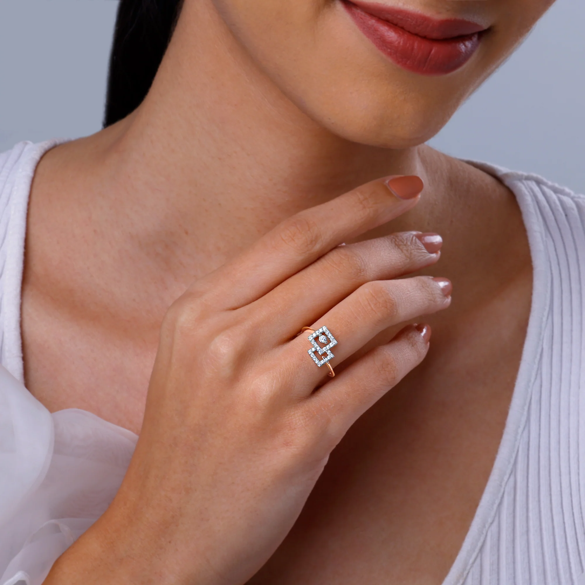 Rose Gold Fair and Square Lab Grown Diamond Ring - Image 3