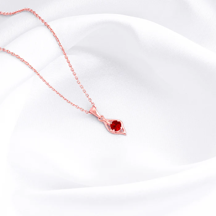 Rose Gold Falling Dew in Red Pendant With Link Chain - Image 2