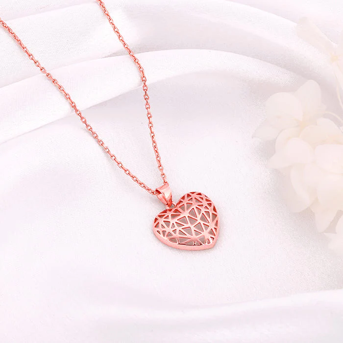 Rose Gold Filigree Heart Pendant with Link Chain - Image 2