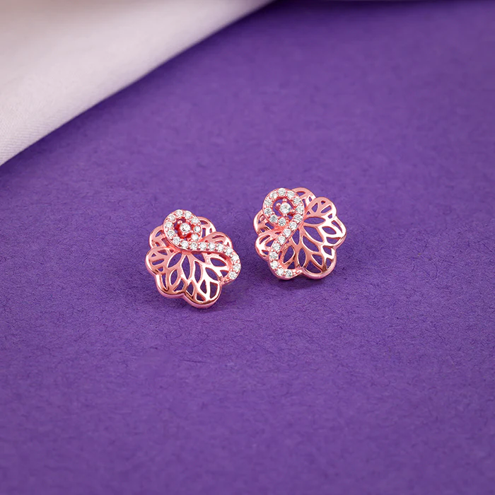 Rose Gold Floral Filigree Earrings - Image 2