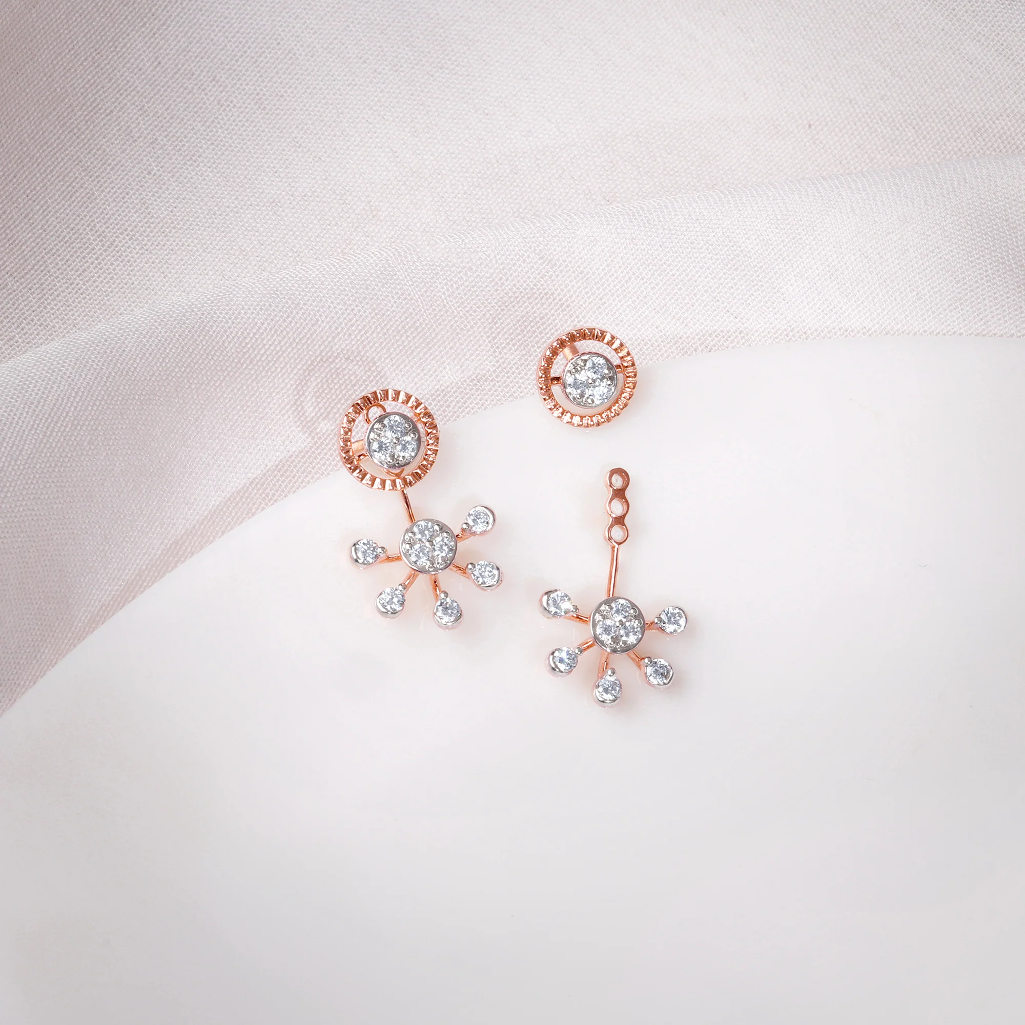 Rose Gold Floral Glam Lab Grown Diamond Earrings - Image 2