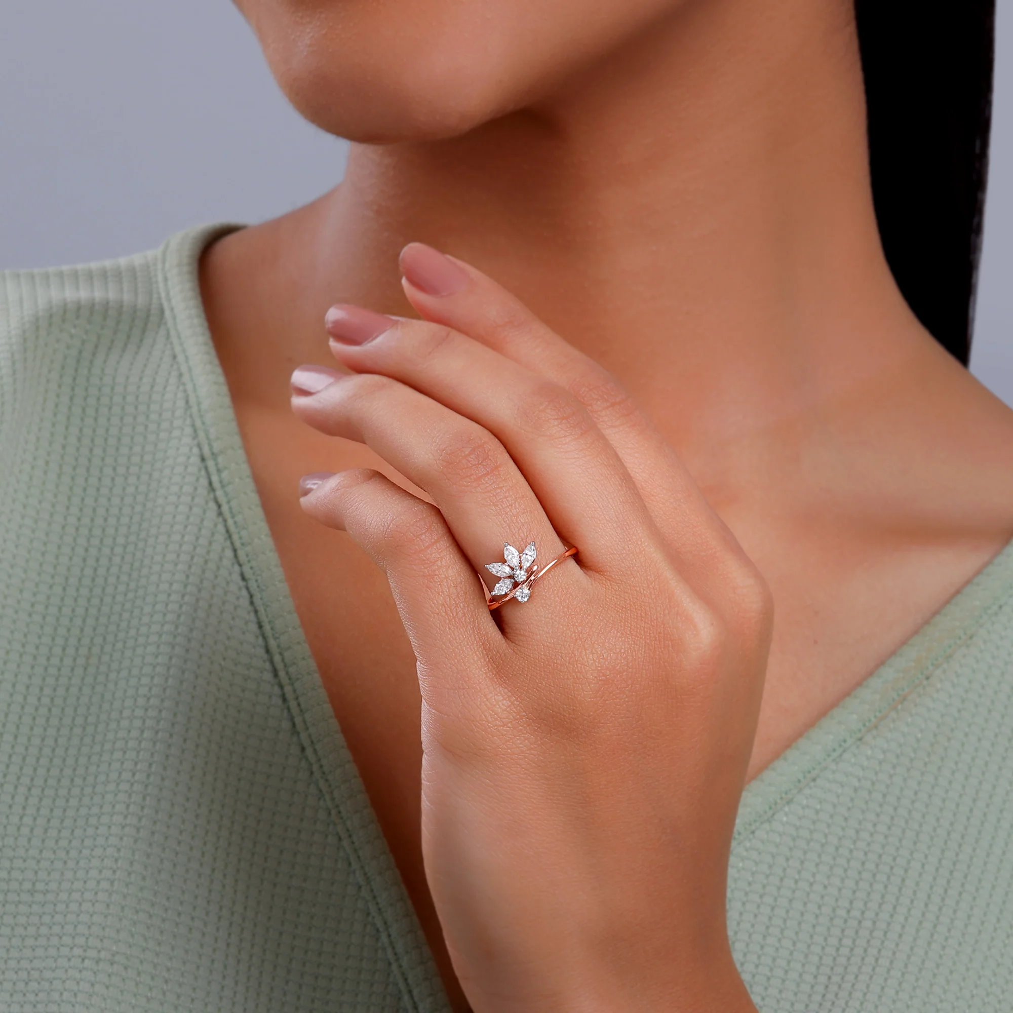 Rose Gold Floral Glam Lab Grown Diamond Ring - Image 3