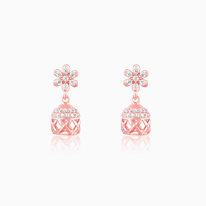 Rose Gold Floral Jaali Jhumki Earrings