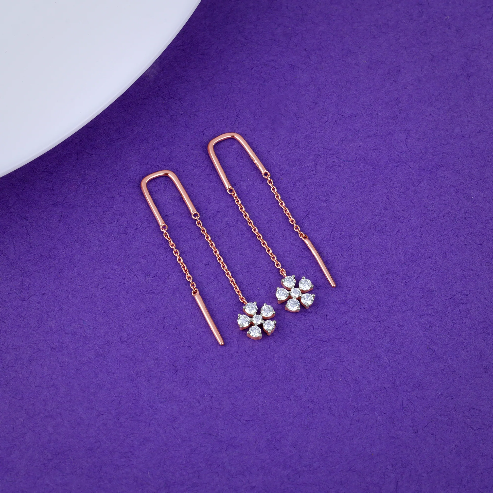 Rose Gold Floral Sui Dhaga Lab Grown Diamond Earrings - Image 2