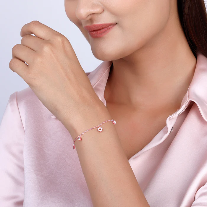 Anushka Sharma Rose Gold Flower Charm Bracelet - Image 3