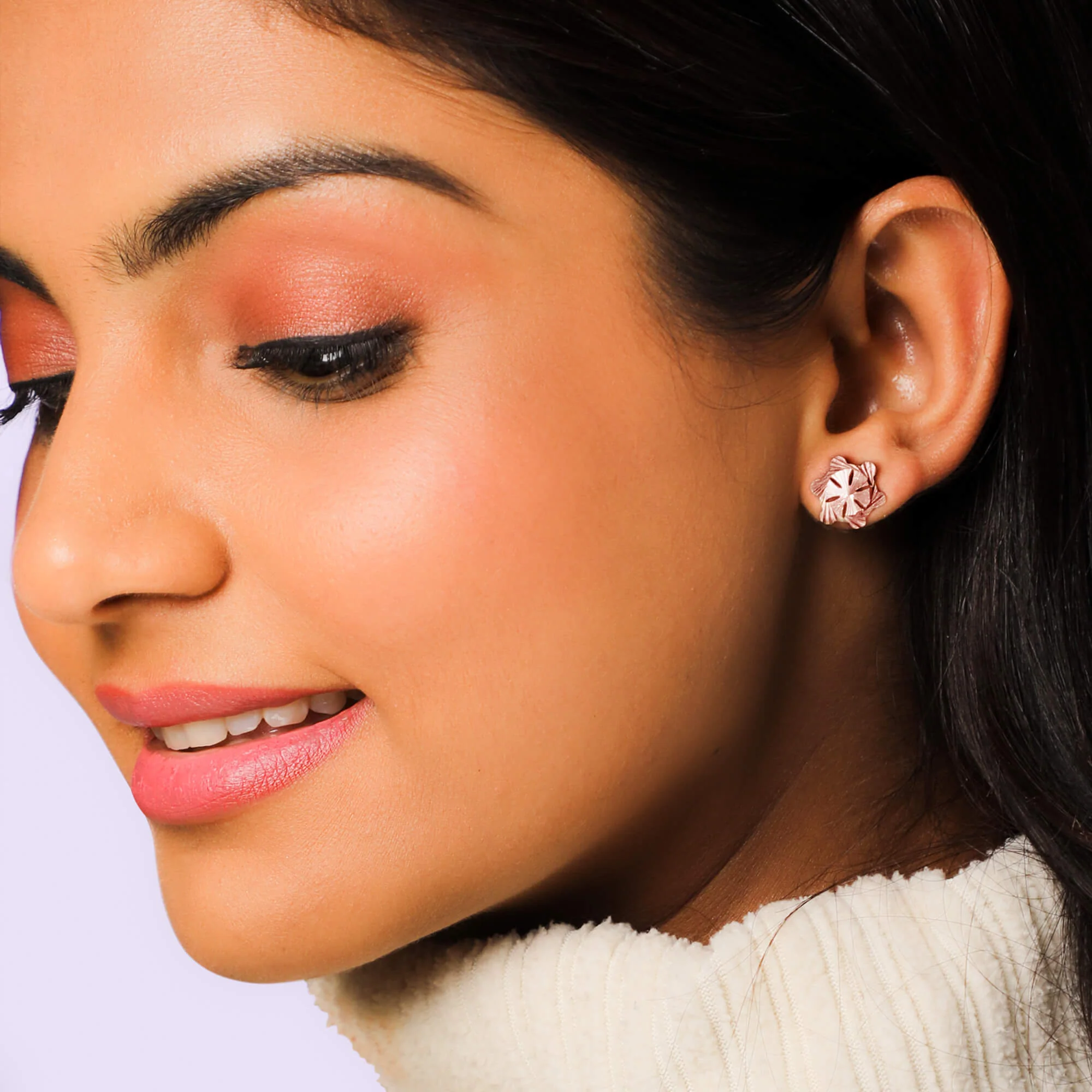 Rose Gold Flower Stud Earrings - Image 3
