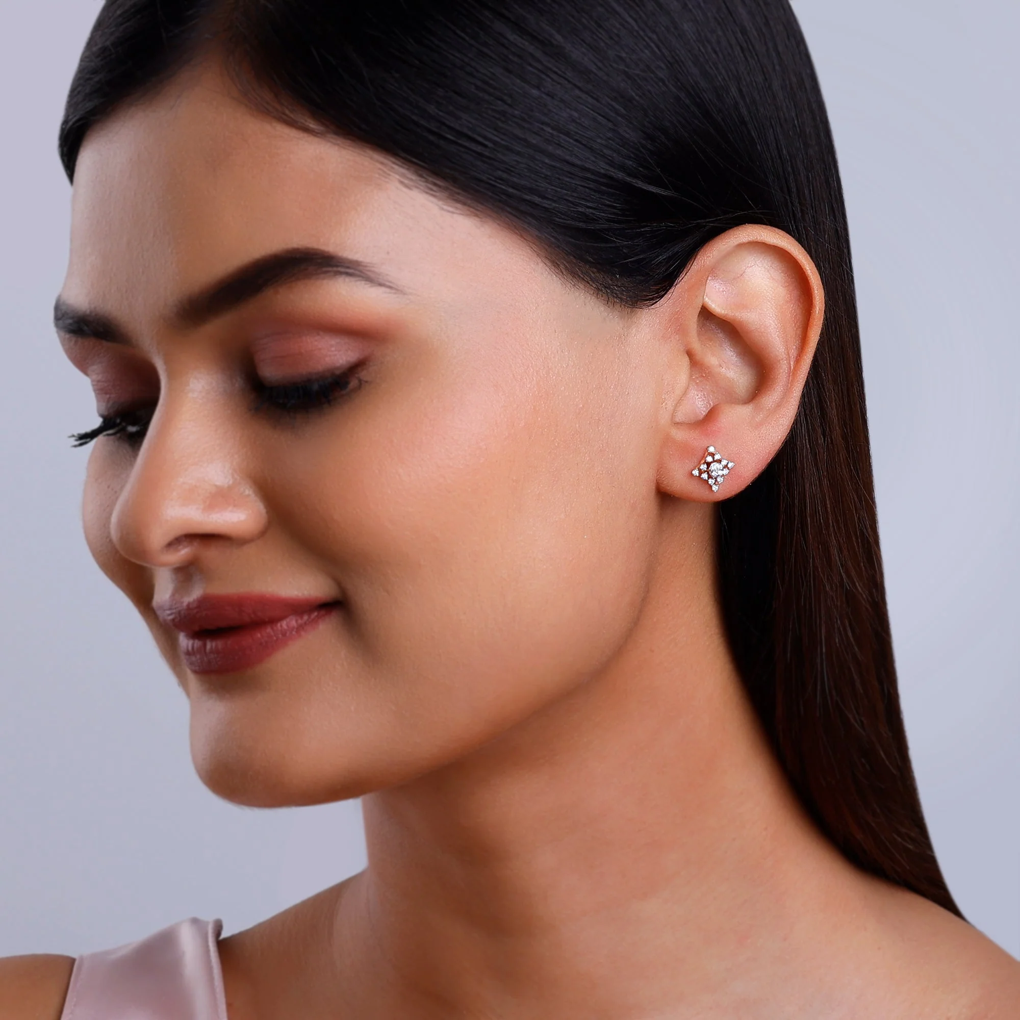 Rose Gold Geometric Square Diamond Earrings - Image 3