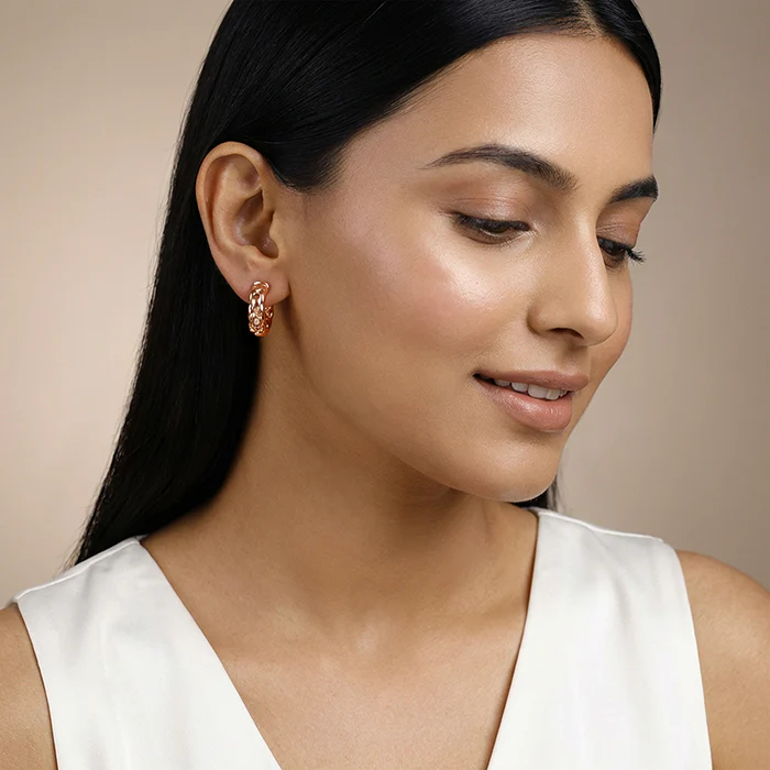 Rose Gold Gleam Knot Hoop Earrings - Image 3