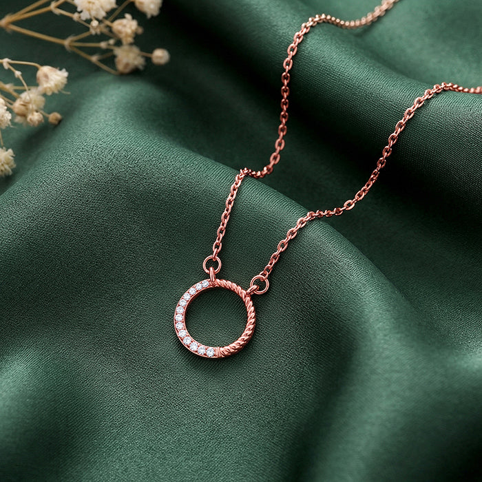 Rose Gold Gleaming Circle Necklace - Image 2