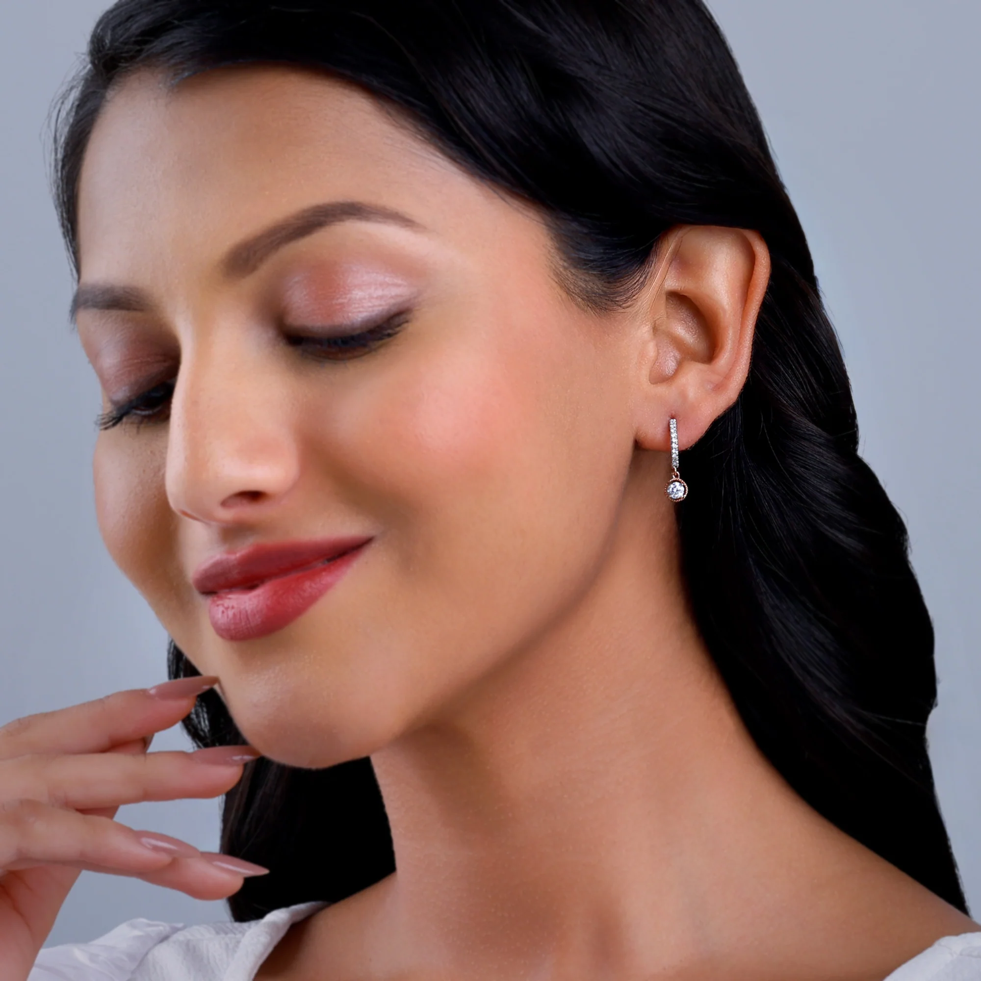 Rose Gold Glittering Drop Lab Grown Diamond Earrings - Image 3