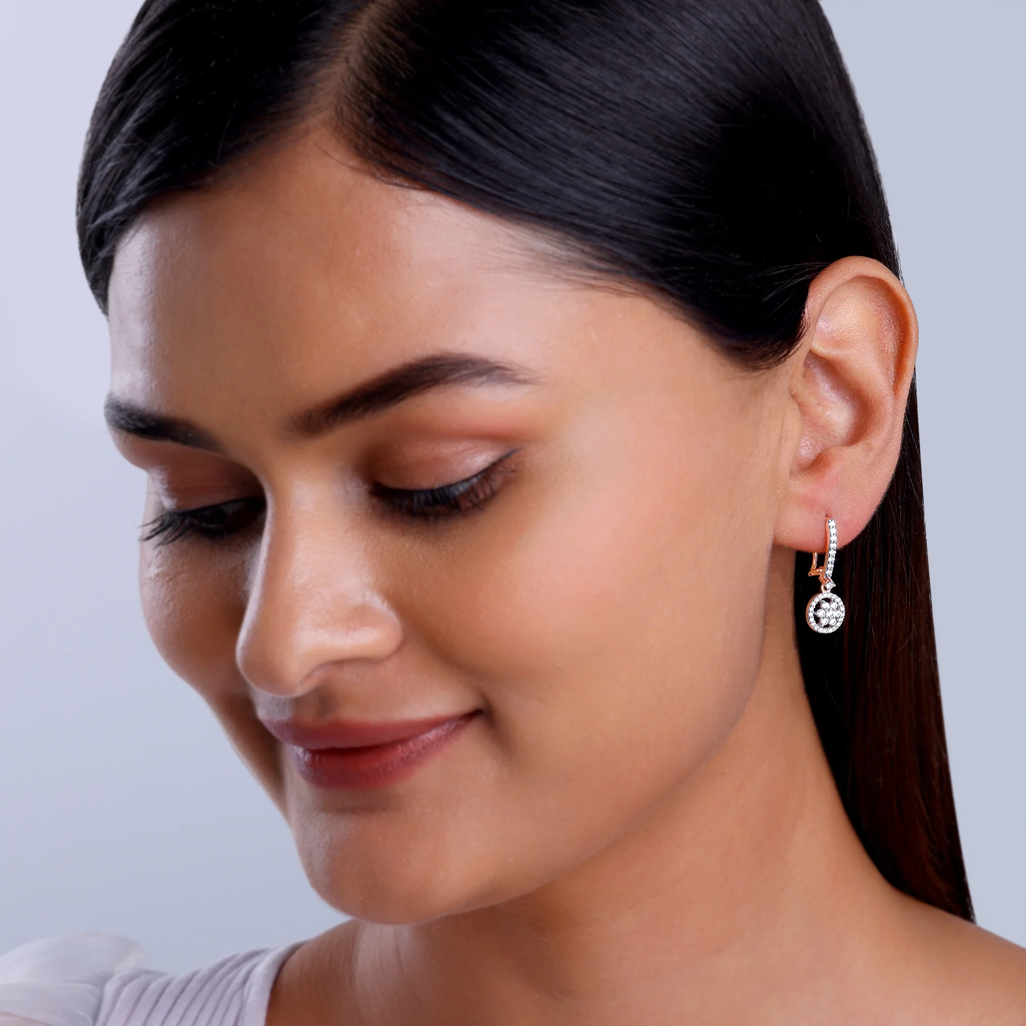 Rose Gold Harmony Solitaire Diamond Drop Earrings - Image 4