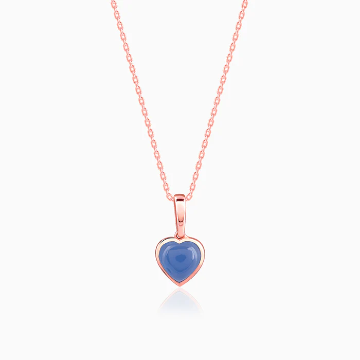 Rose Gold Heart Aquamarine Pendant with Link Chain