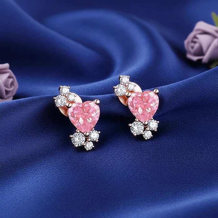 Rose Gold Heart Beat Earrings - Image 2