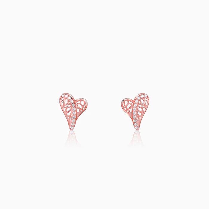 Rose Gold Heart Filigree Earrings
