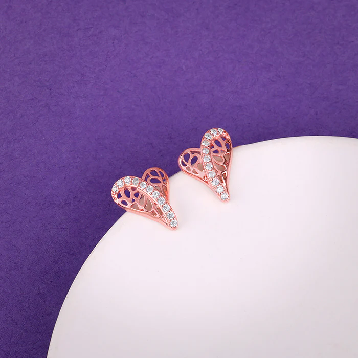 Rose Gold Heart Filigree Earrings - Image 2