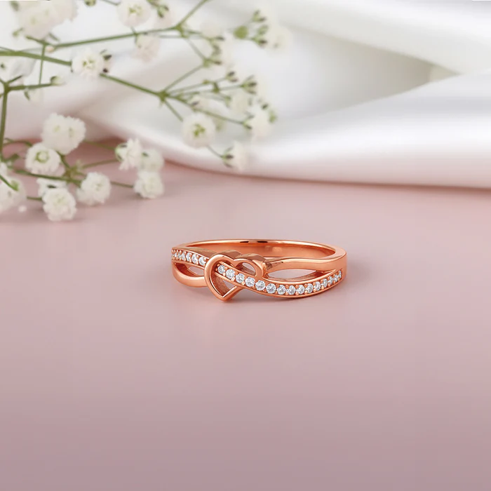 Rose Gold Heart Interlock Ring - Image 2