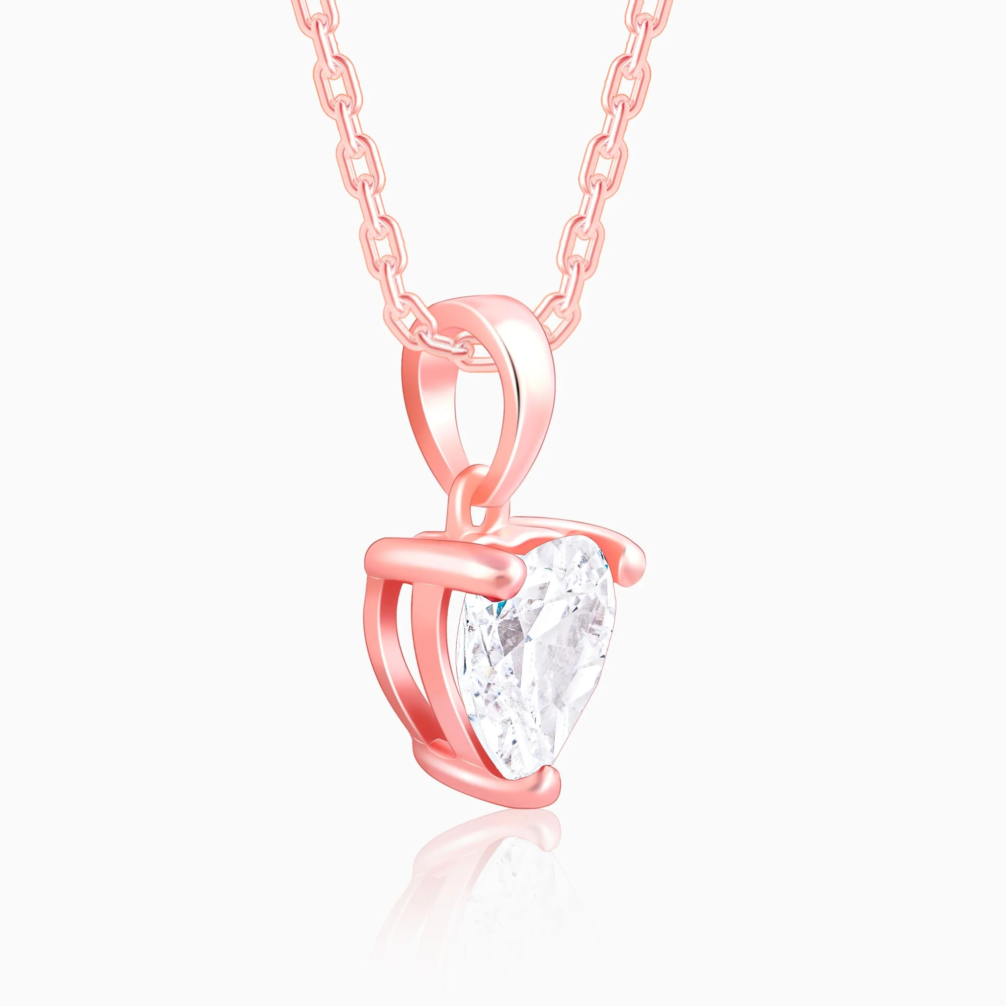 Rose Gold Solitaire Heart Pendant With Link Chain - Image 5