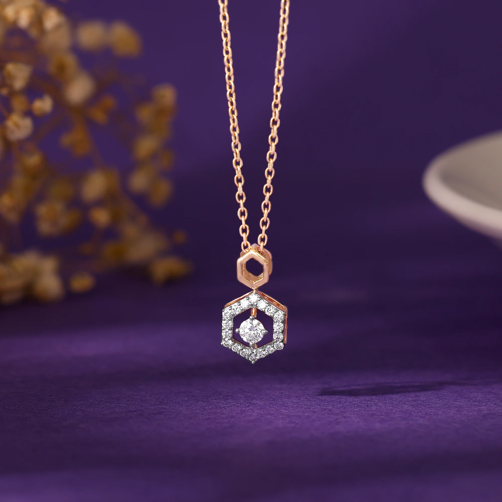 Rose Gold Hexagon Diamond Pendant - Image 2