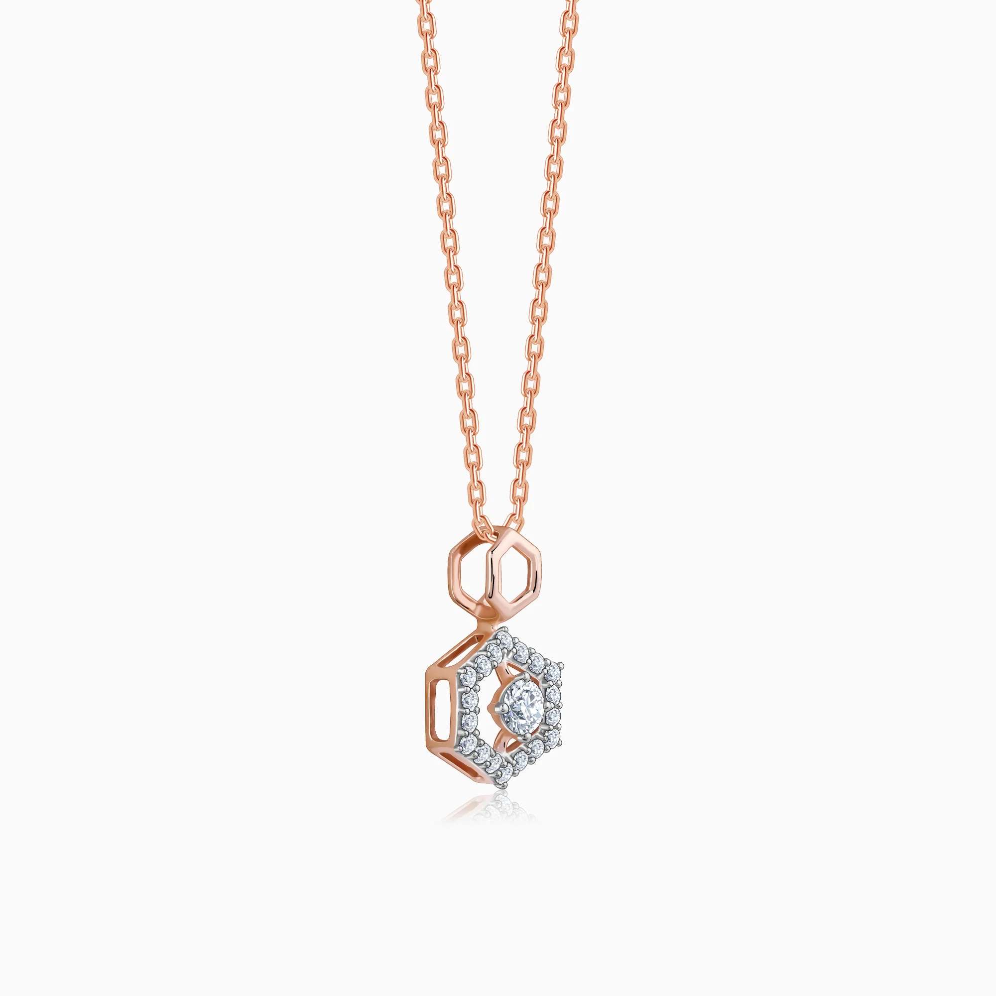 Rose Gold Hexagon Diamond Pendant - Image 4