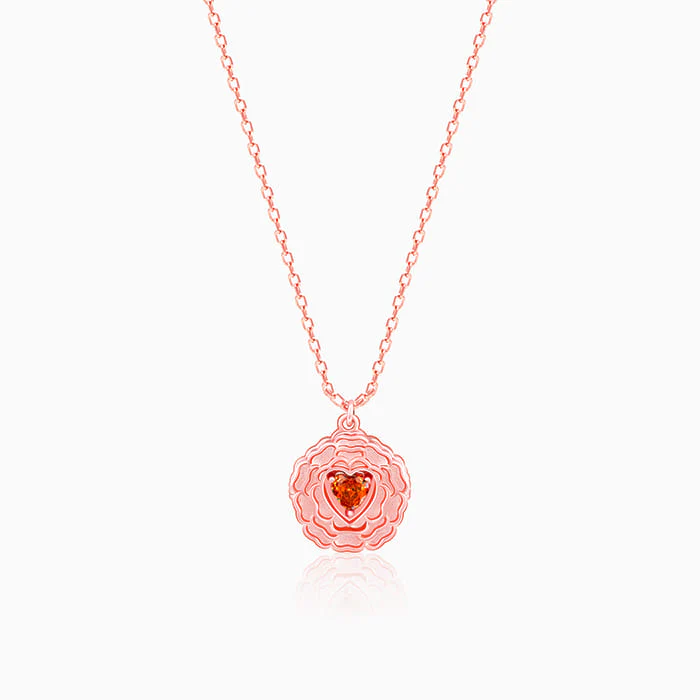 Rose Gold I Love You Floral Pendant With Link Chain