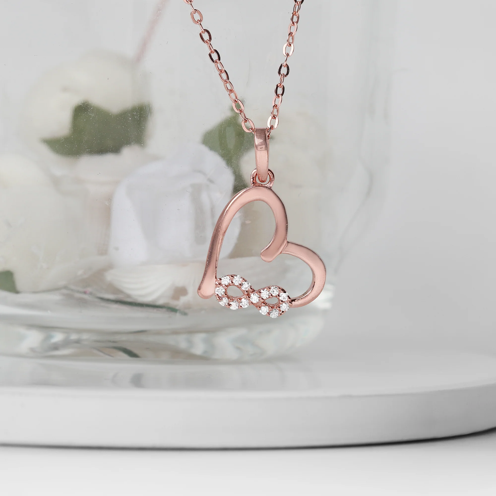 Rose Gold Infinity Heart Pendant with Link Chain - Image 2