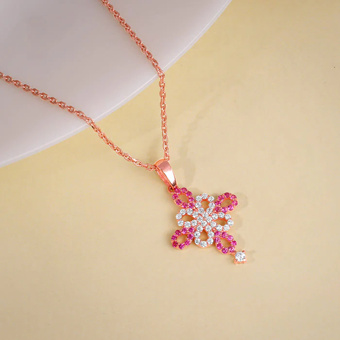 Rose Gold Jolie Flower Pendant With Link Chain - Image 2
