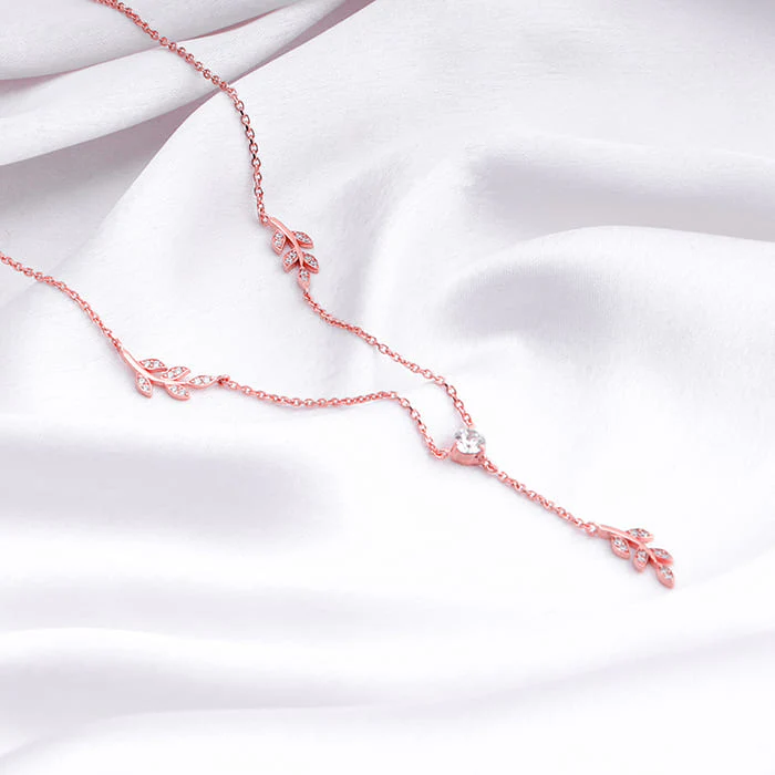 Rose Gold Leaf Lariat Necklace - Image 2