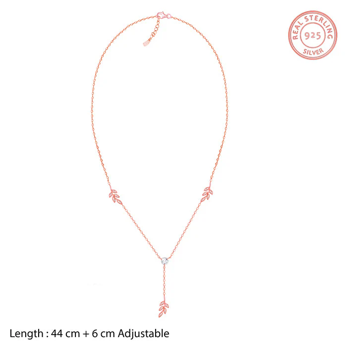 Rose Gold Leaf Lariat Necklace - Image 4