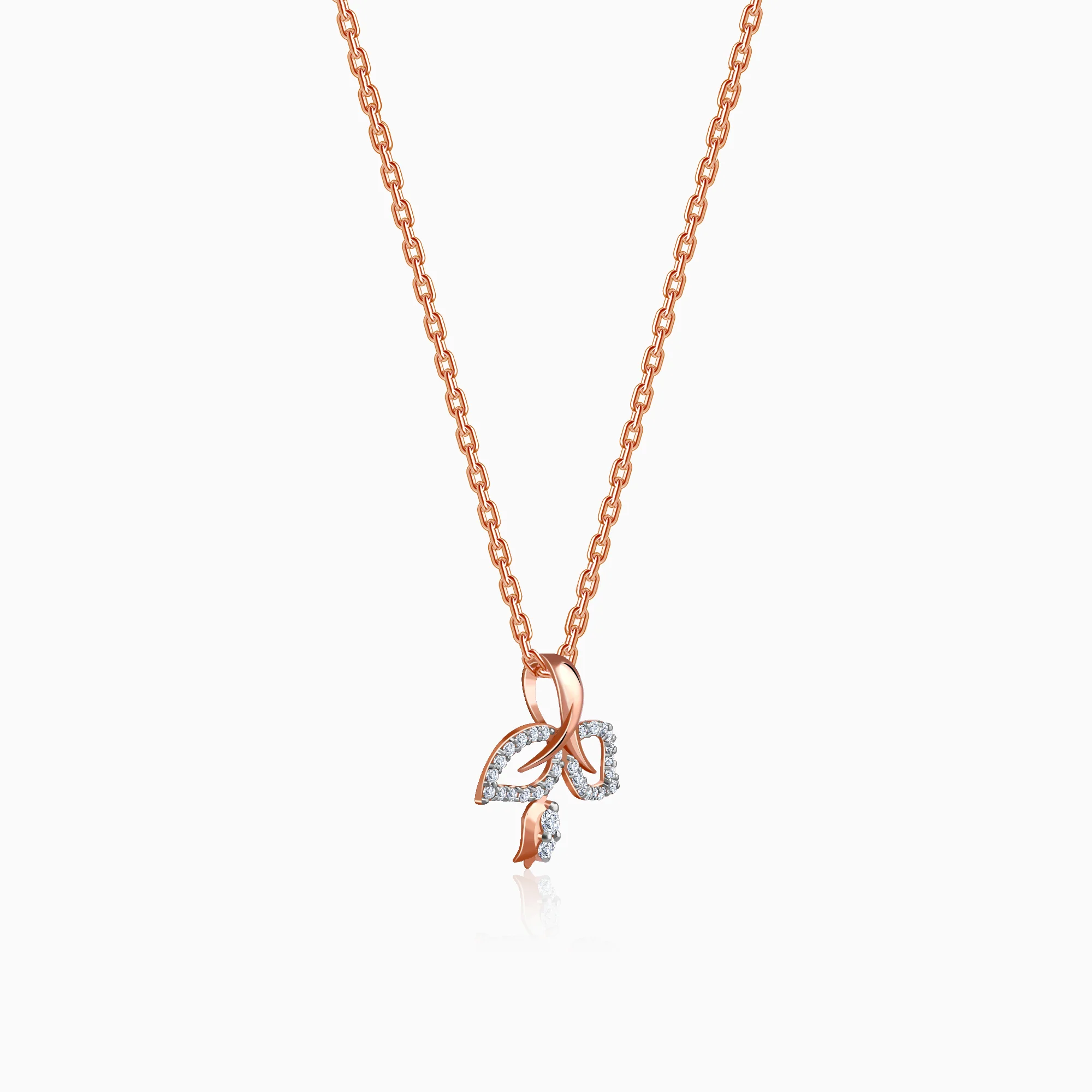 Rose Gold Leafline Rose Lab Grown Diamond Pendant - Image 4