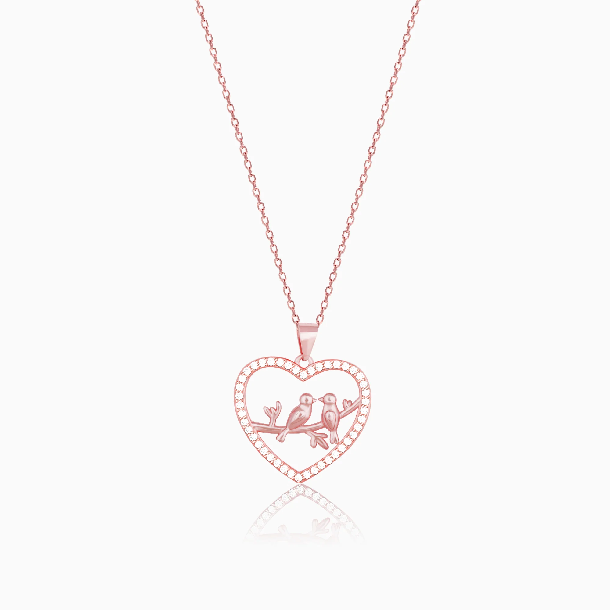 Rose Gold Love Birds Pendant With Link Chain