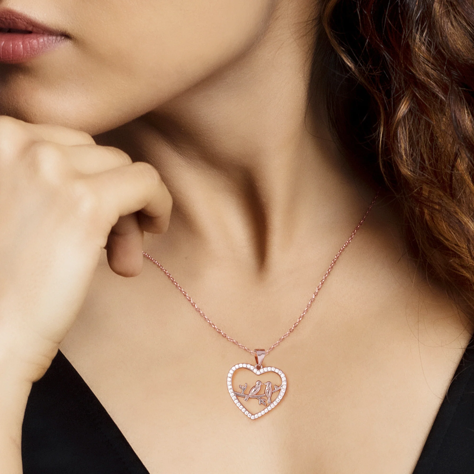 Rose Gold Love Birds Pendant With Link Chain - Image 2