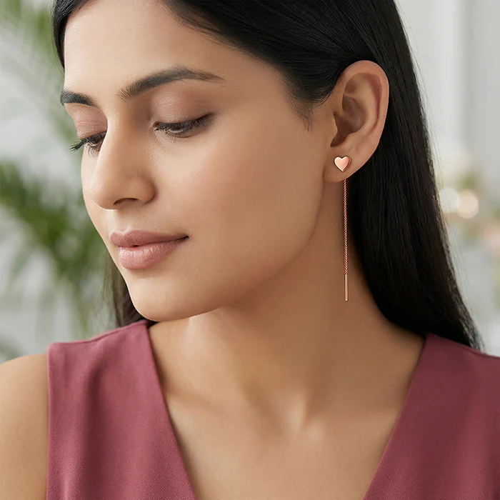 Rose Gold Love Note Sui Dhaga Earrings - Image 3