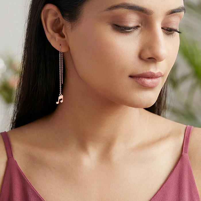 Rose Gold Melody Drop Sui Dhaga Earrings - Image 3