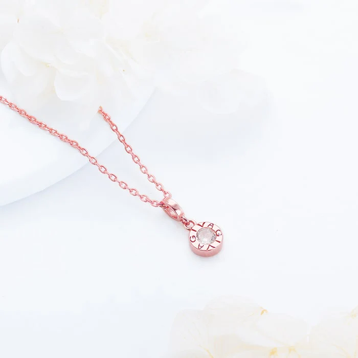 Rose Gold Minimal Zircon Pendant with Link Chain - Image 2