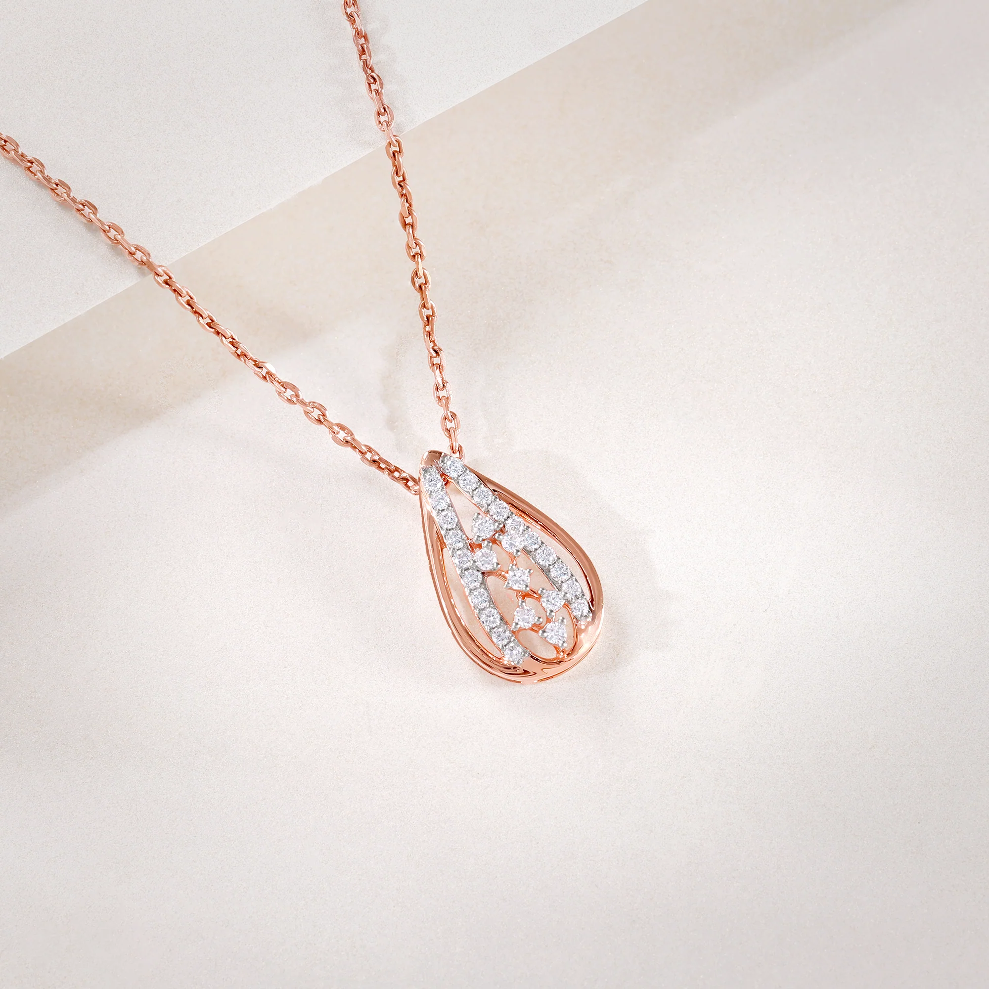 Rose Gold Modern Pear Lab Grown Diamond Pendant - Image 2
