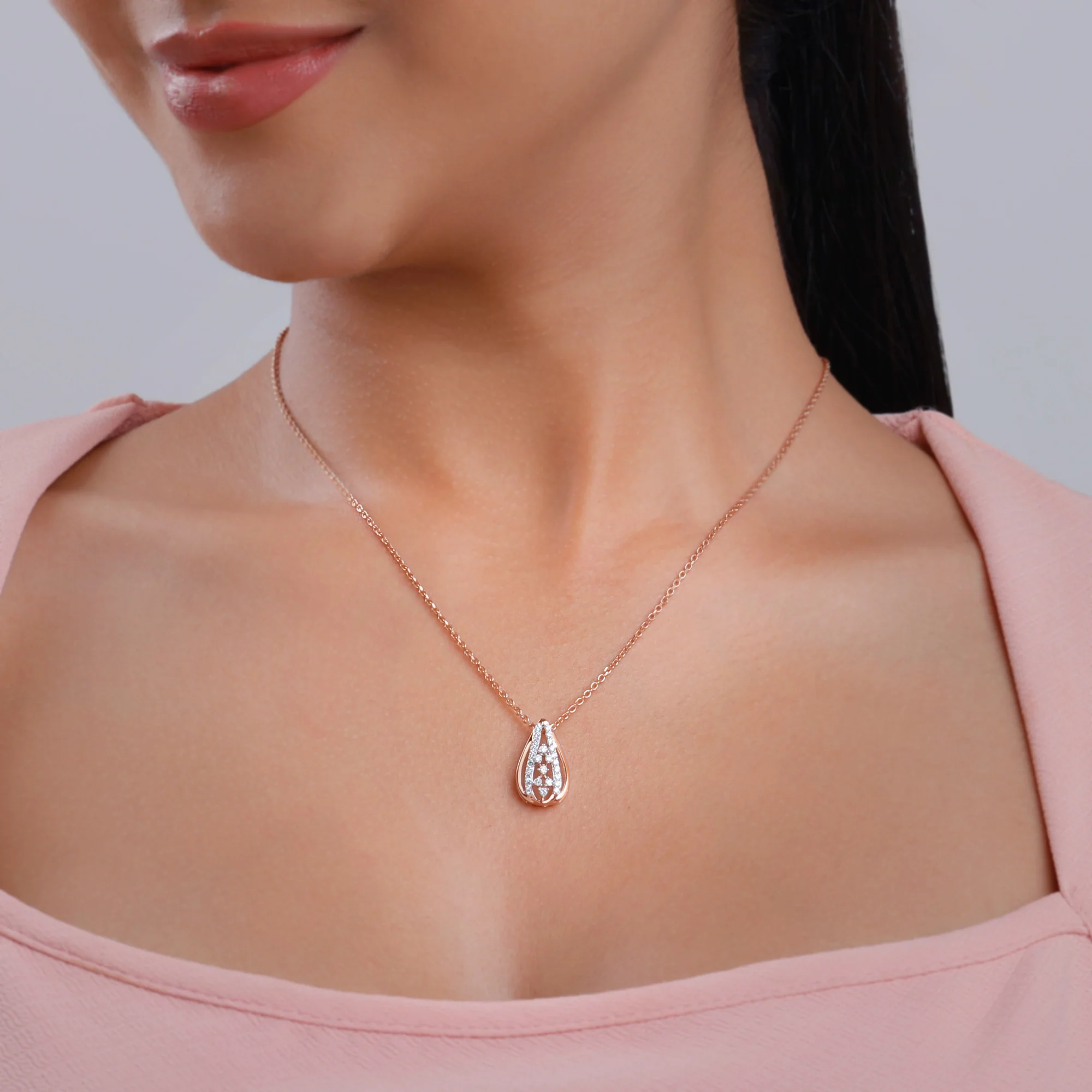 Rose Gold Modern Pear Lab Grown Diamond Pendant - Image 3
