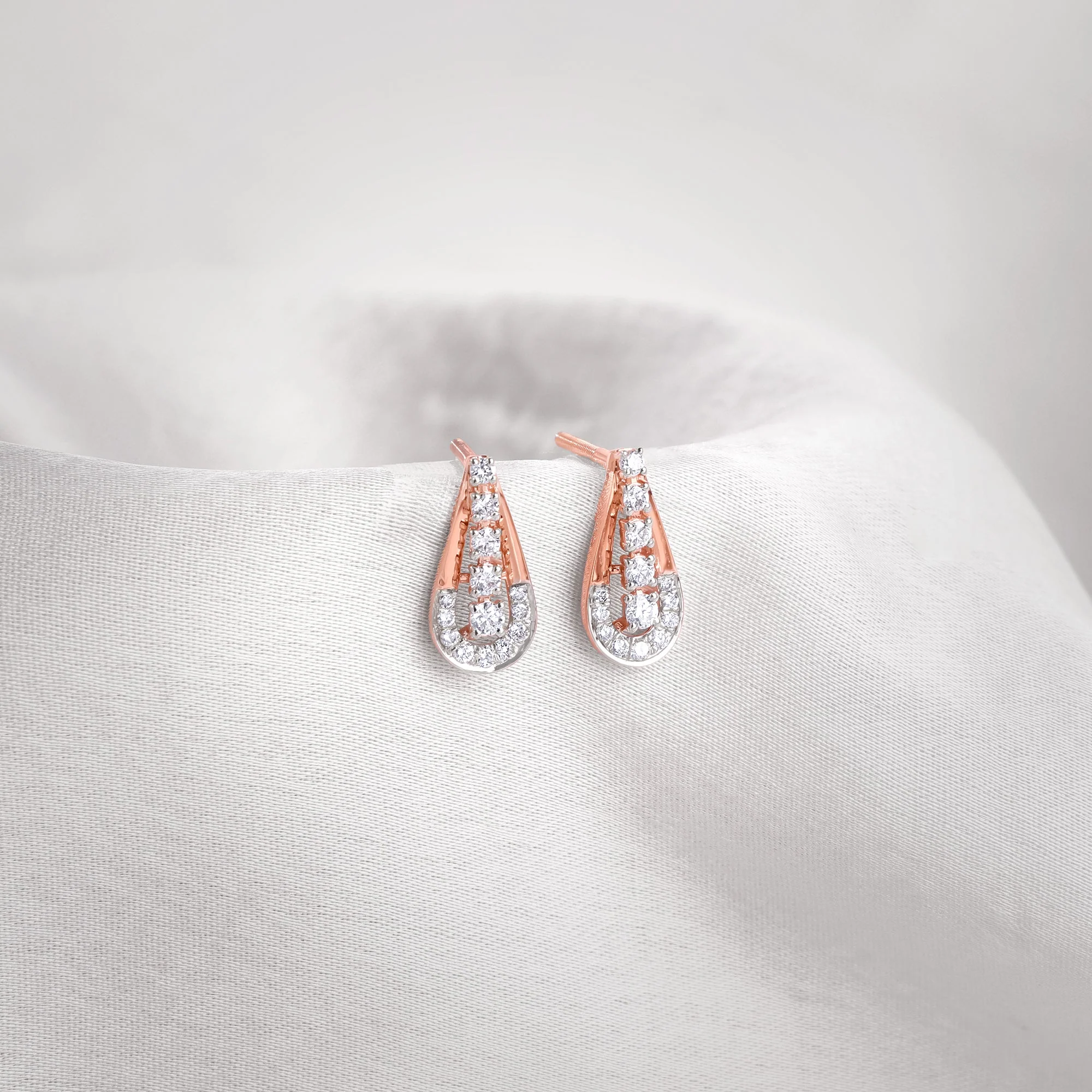 Rose Gold Modern Pear Lab Grown Diamond Earrings - Image 2