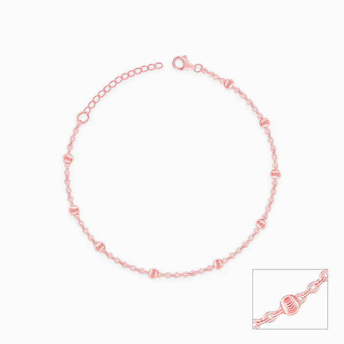 Rose Gold Moon Bead Anklet - Image 3