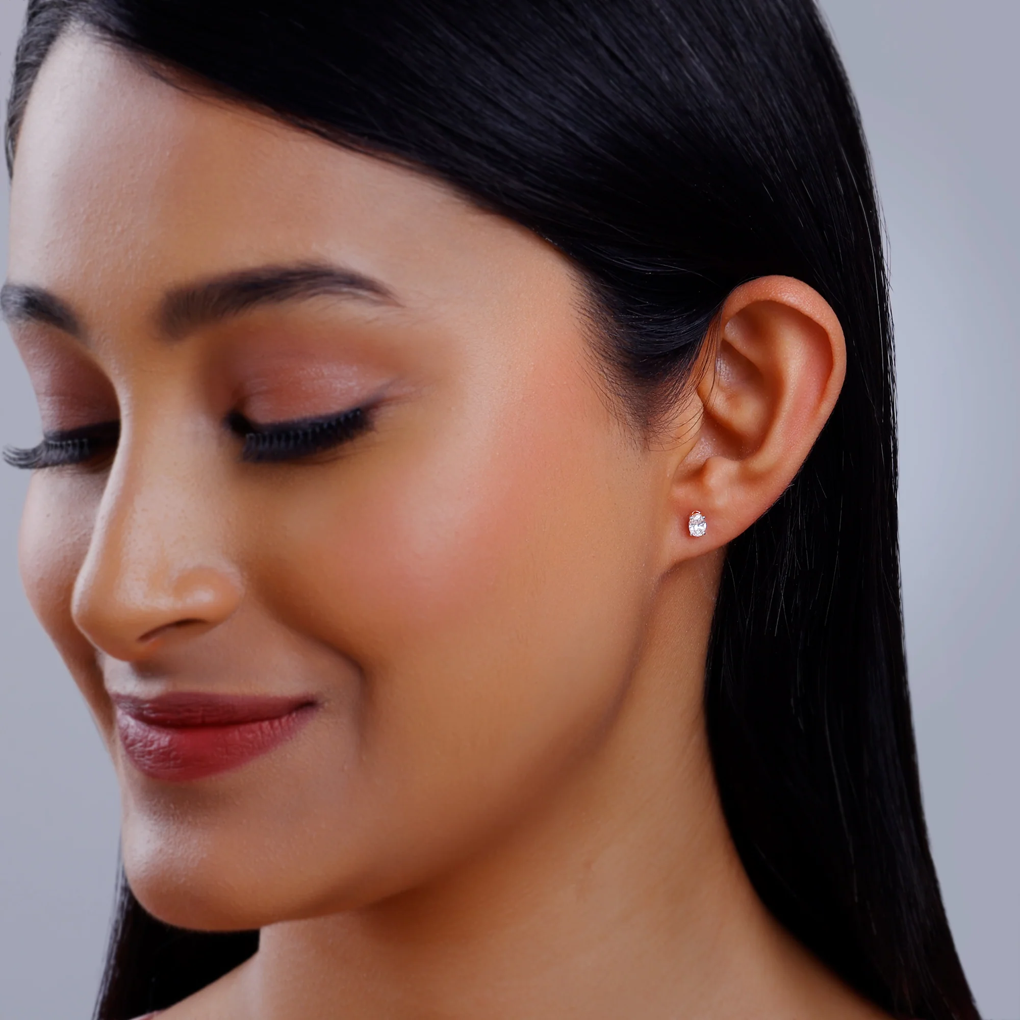 Rose Gold Ovaline Lab Grown Diamond Stud Earrings - Image 3