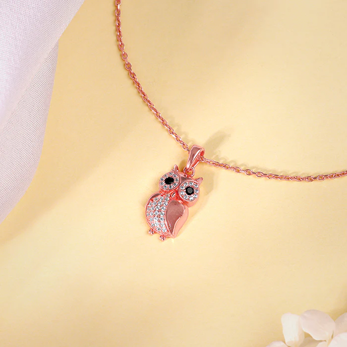 Rose Gold Owl Pendant With Link Chain - Image 2