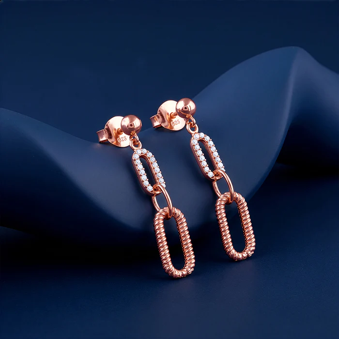 Rose Gold Paperclip Drip Earrings - Image 2