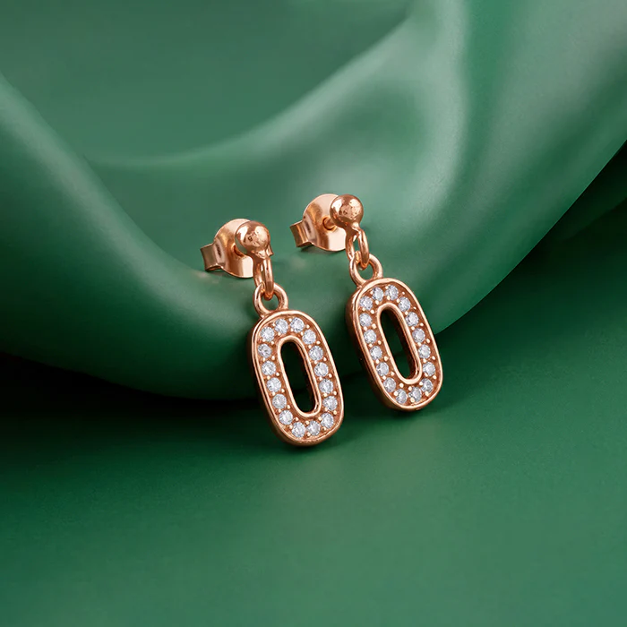 Rose Gold Pave Oval Drop Earrings - Image 2